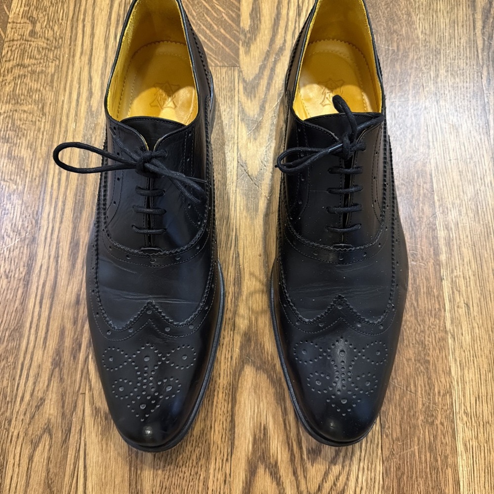 Undandy Black Leather Wingtip Brogue Oxford Dress Shoes Mens 14 EU 48 Formal - Picture 3 of 15